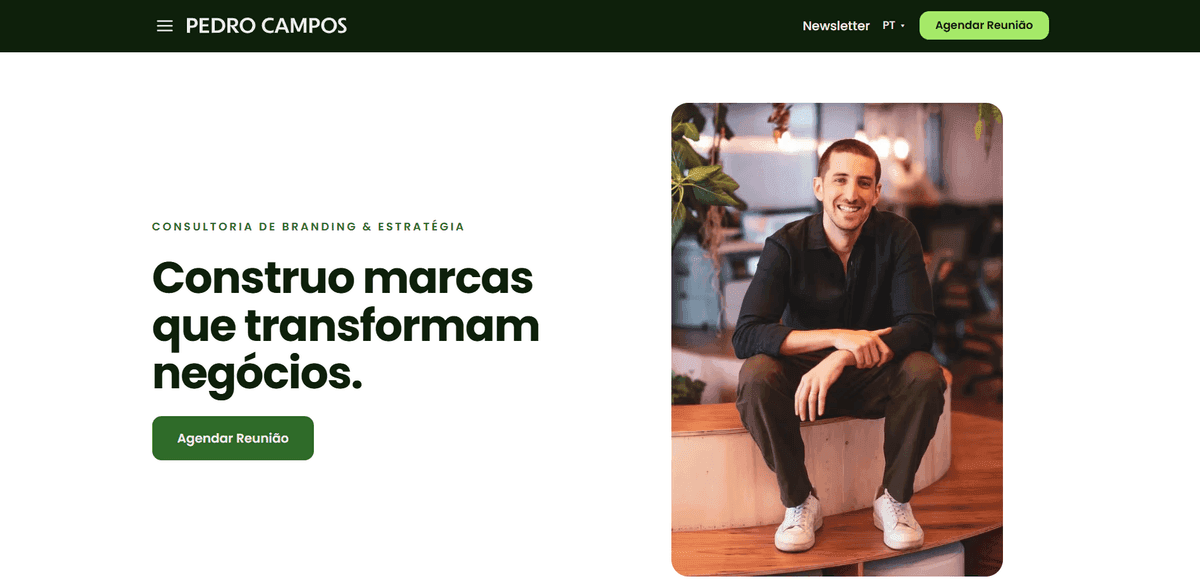 Hero do site de Pedro Campos, consultoria de branding